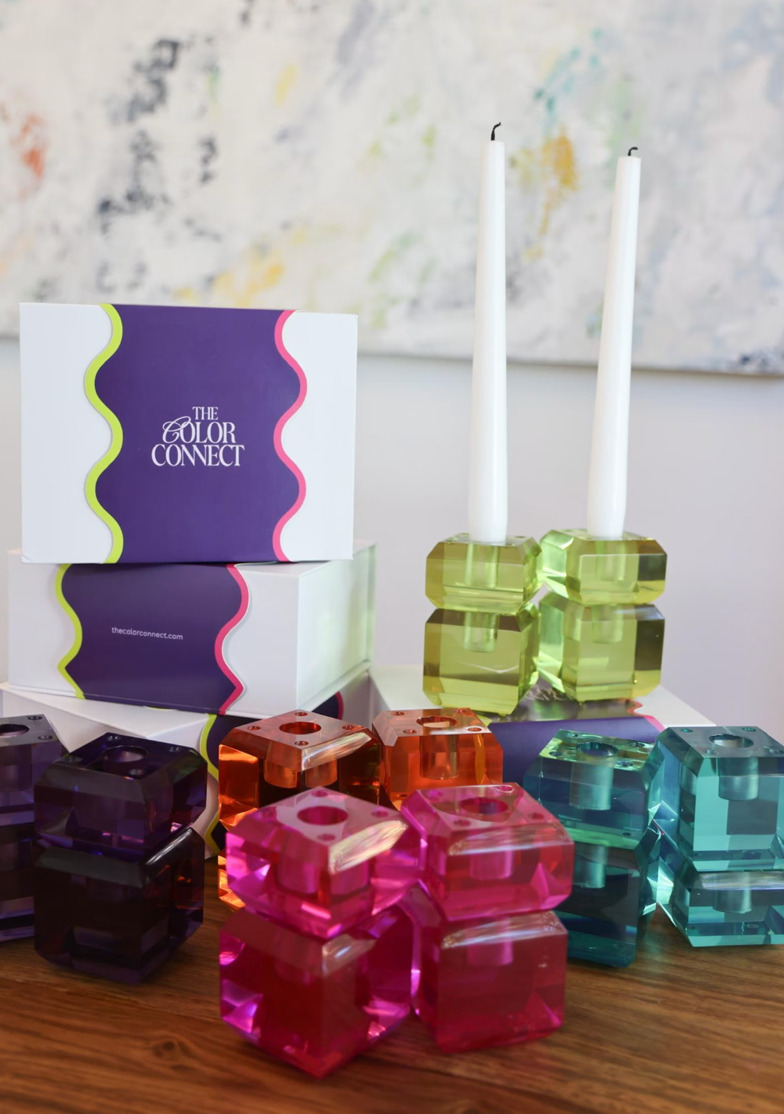 Peony Prism Resin Taper Holder Set