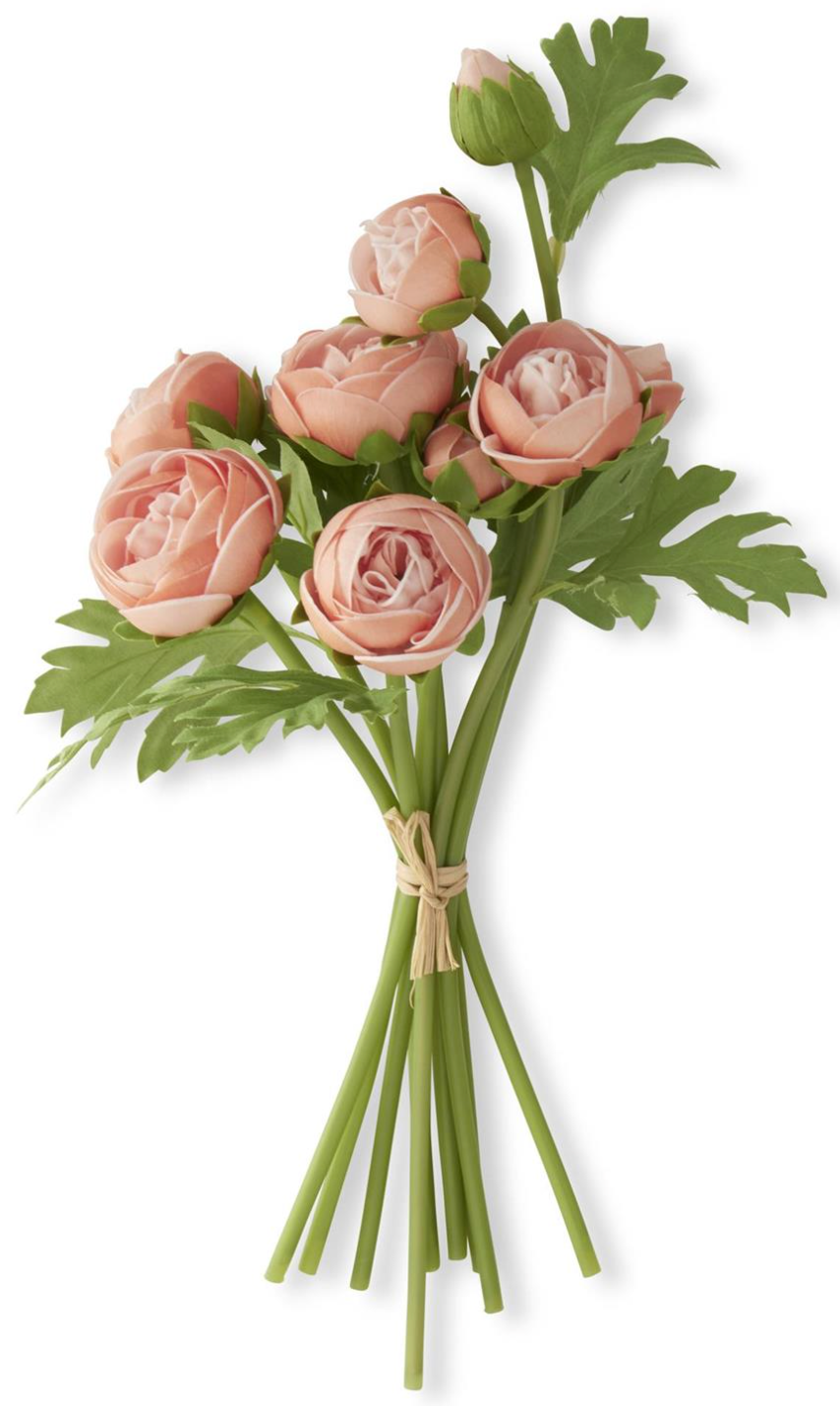 Bouquet of orange ranunculus flowers with green leaves on a white background-real-touch