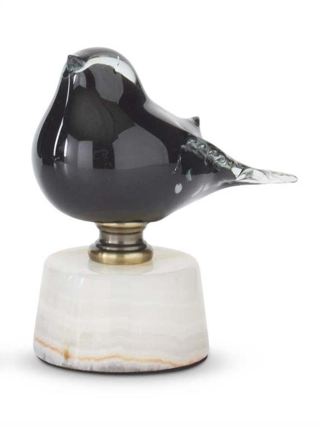 Petite Obsidian Glass Marble Bird