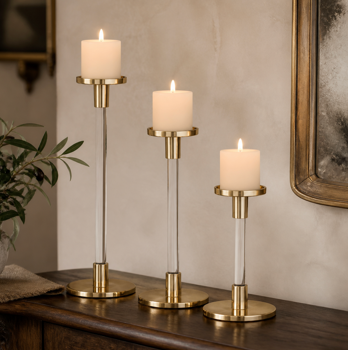 Clairmont Acrylic & Gold Pillar Candleholder
